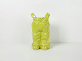 Vintage Lime Green Ceramic Denim Bib Overalls Figural Vase Planter - thumbnail 2 of 9