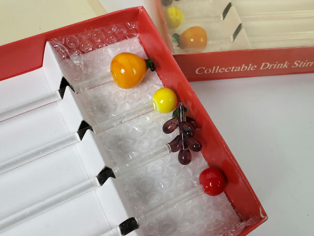 Vintage Collectable Fruit Top Glass Drink Stirrers Swizzle Sticks - 2 Boxes - image 3 of 7