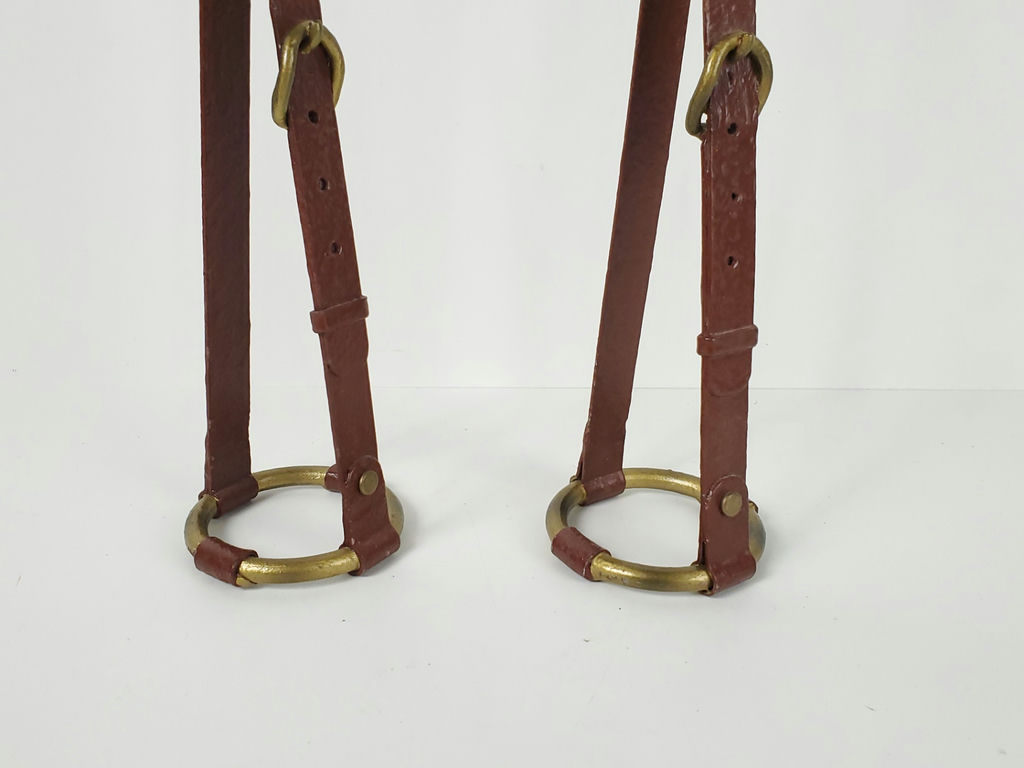 Vintage Brass Belt Buckle Candlestick Holders Equestrian Stirrup Style Pair - image 4 of 8