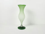 Vintage Murano Style Green Spiraling Mezza Filigrana Frosted Glass Trumpet Vase - thumbnail 1 of 9
