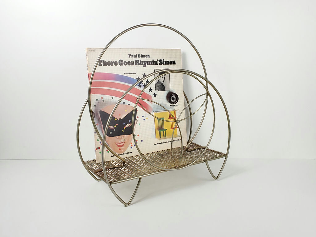 Vintage Mid-Century Modern Brass Wire Hoop Record Magazine Rack - image 1 of 10