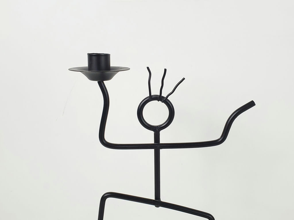 Vintage Memphis Postmodern Black Metal Stick Figure Taper Candle Holder - image 2 of 7