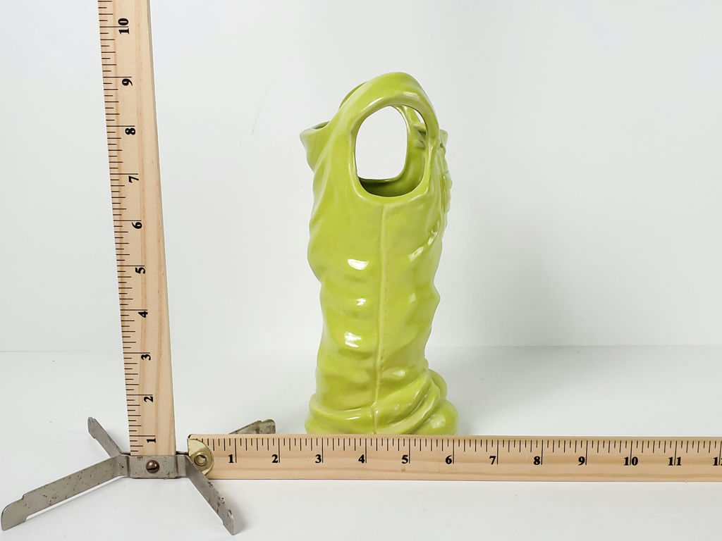 Vintage Lime Green Ceramic Denim Bib Overalls Figural Vase Planter - image 9 of 9