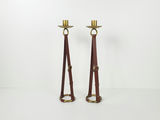Vintage Brass Belt Buckle Candlestick Holders Equestrian Stirrup Style Pair - thumbnail 1 of 8
