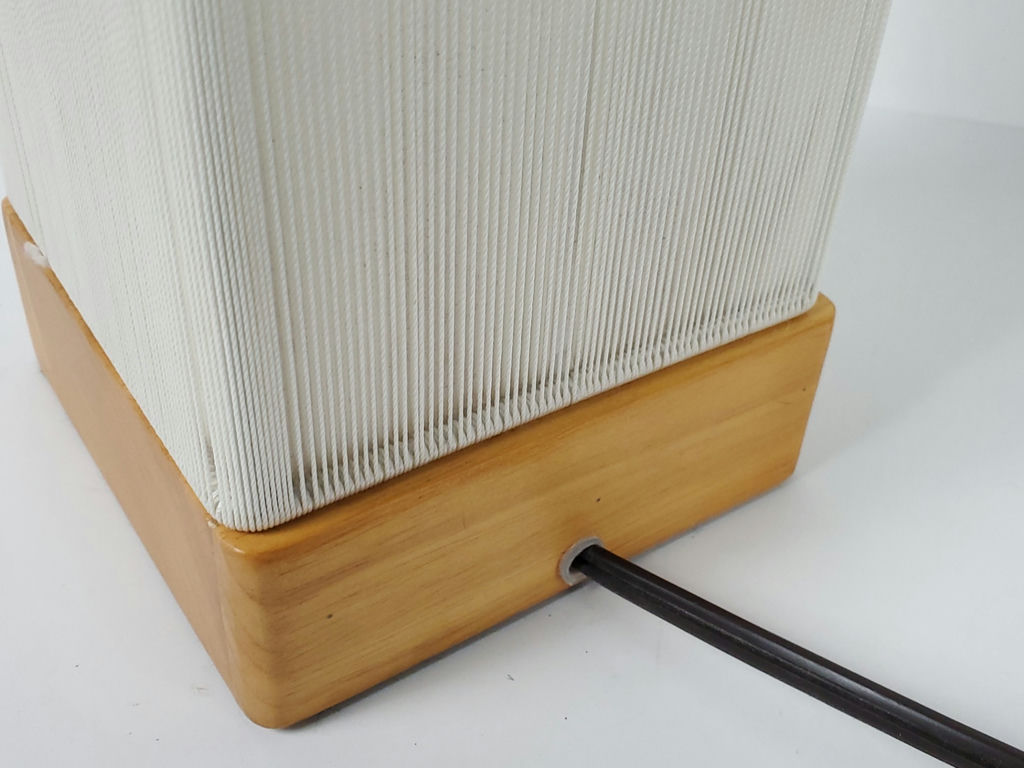 Minimalist Ribbed White Cord Cylinder Table Lamp Wood Base - image 8 of 9