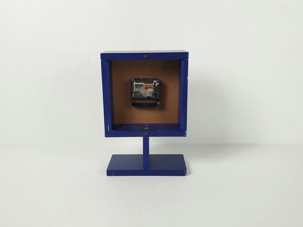 Vintage Memphis Postmodern Blue Wooden Pedestal Desk Clock SKP Japan Quartz - image 5 of 10