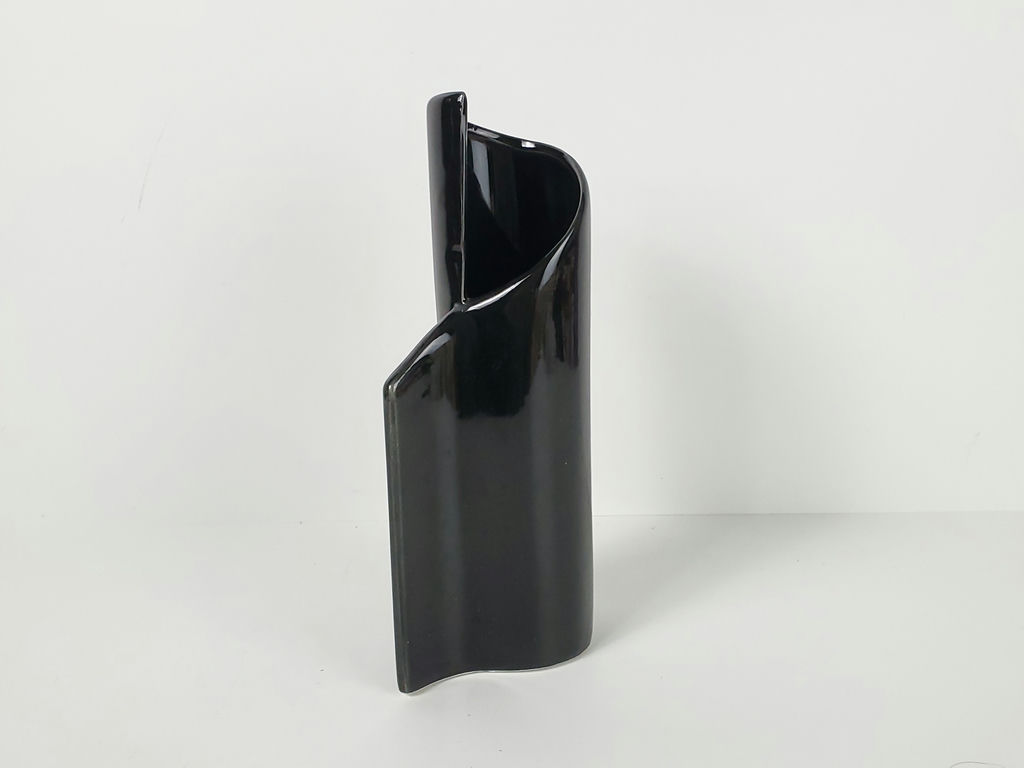 Modernist Black Ceramic Folded Wave Sculptural Ikebana Bud Vase - image 6 of 9