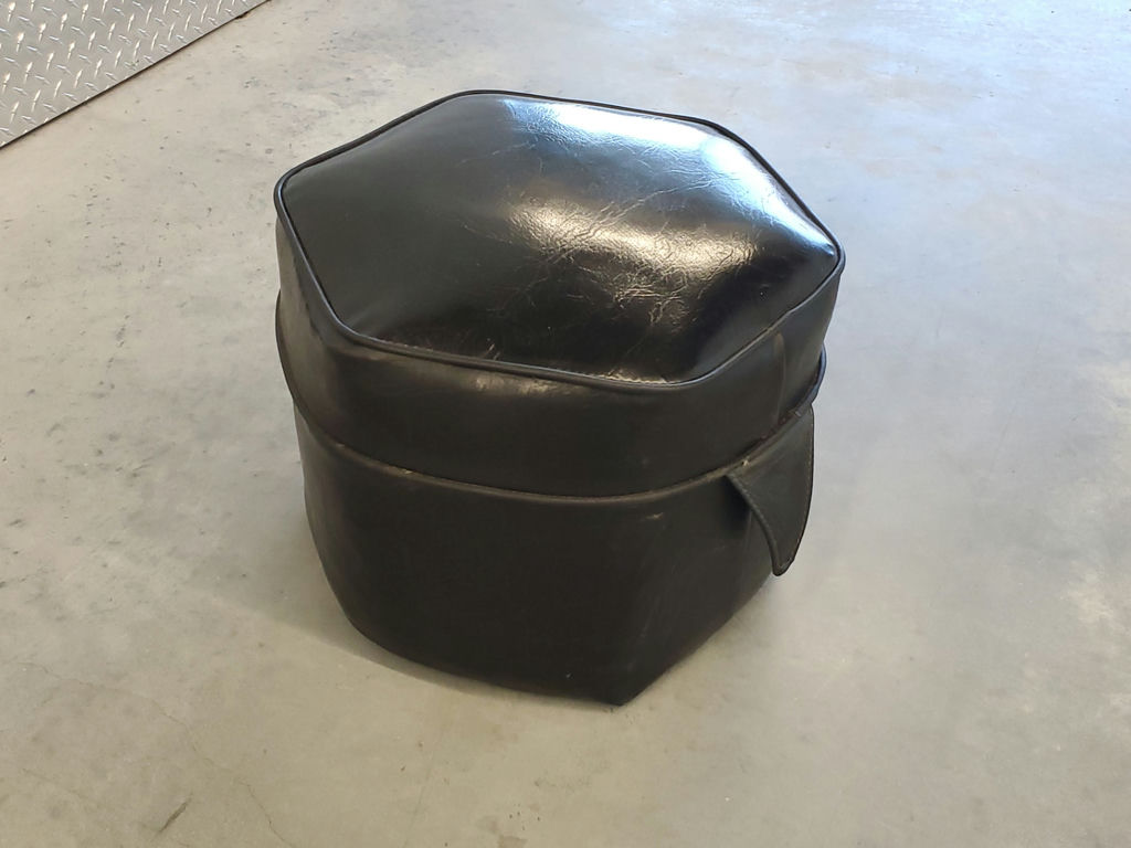Vintage Mid-Century Hexagonal Black Vinyl Ottoman Footstool - image 8 of 9