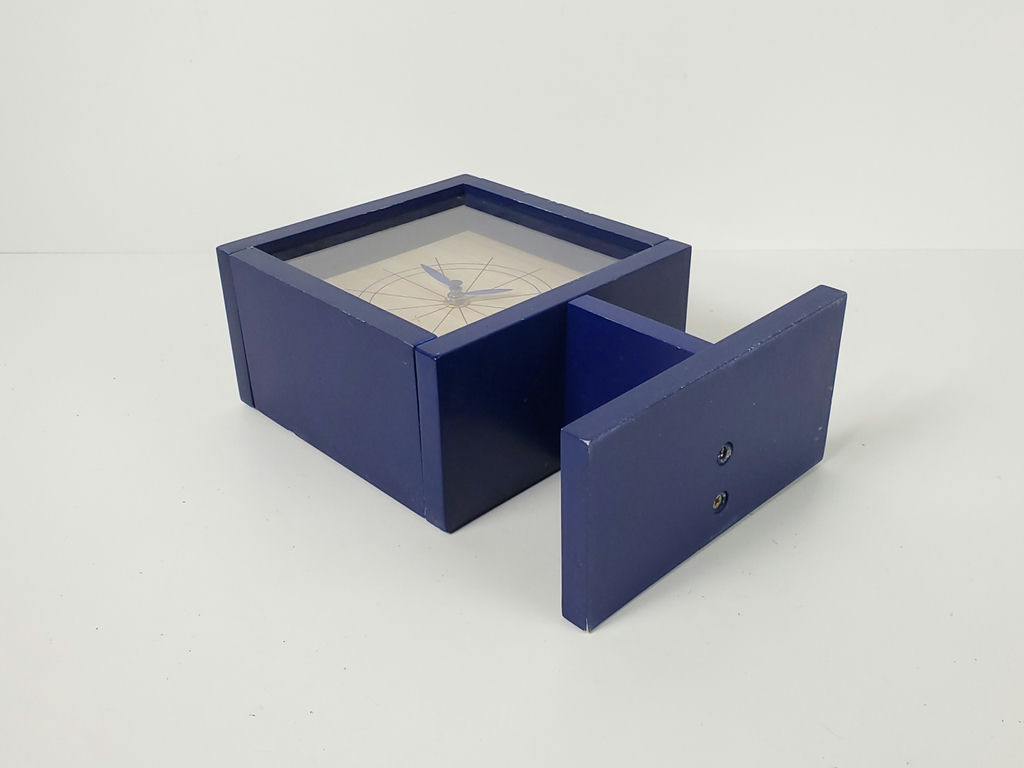 Vintage Memphis Postmodern Blue Wooden Pedestal Desk Clock SKP Japan Quartz - image 8 of 10