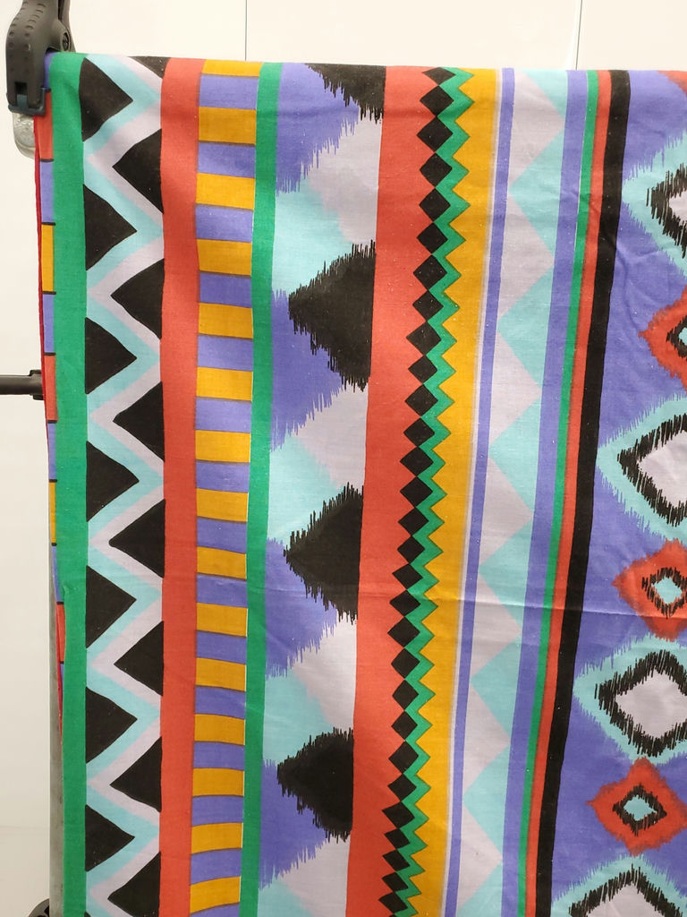 Vintage Southwestern Geometric Aztec Print Cotton Tablecloth Fabric Panel - image 4 of 8