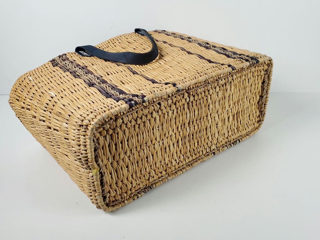 Boho Woven Straw Wicker Market Tote Bag Leather Handles Picnic Basket - image 7 of 9