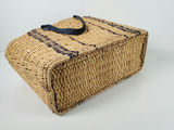 Boho Woven Straw Wicker Market Tote Bag Leather Handles Picnic Basket - thumbnail 7 of 9