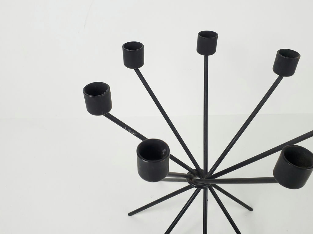 Industrial 6 Armed Black Steel Starburst Candelabra Candle Holder - image 7 of 9