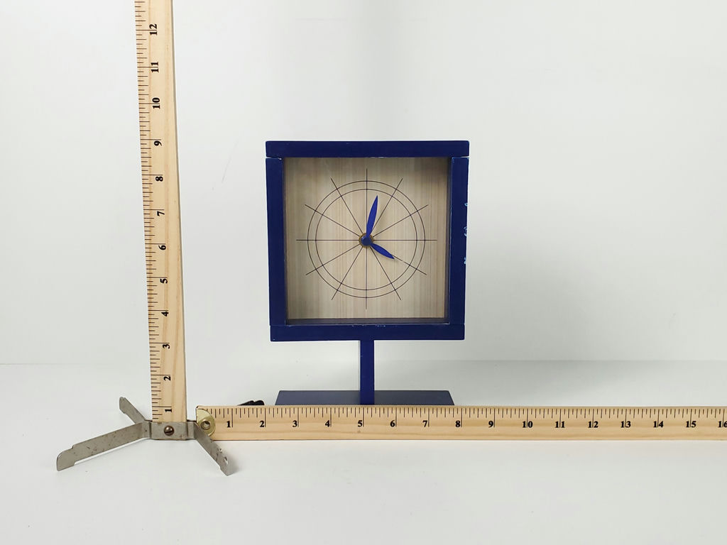 Vintage Memphis Postmodern Blue Wooden Pedestal Desk Clock SKP Japan Quartz - image 9 of 10