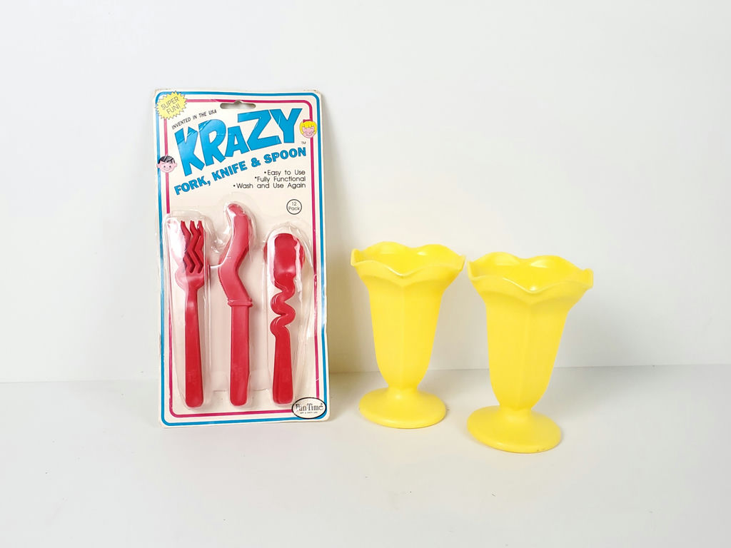 Vintage Krazy Utensils and Yellow Sundae Cups Lot - image 1 of 8