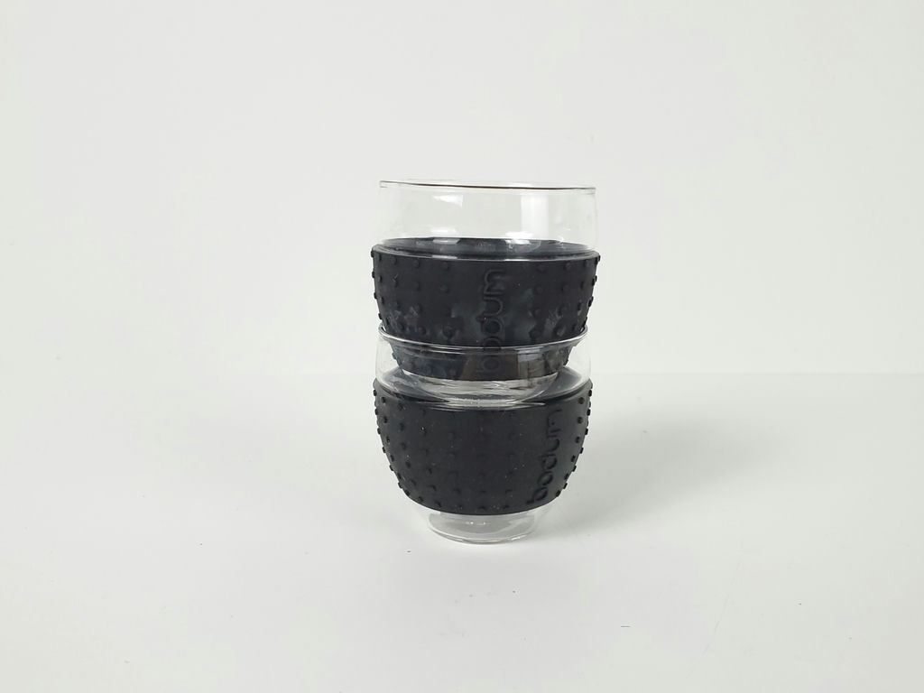 Vintage Bodum Pavina Ribbon Glass Mugs With Black Silicone Grips - Pair - image 6 of 6