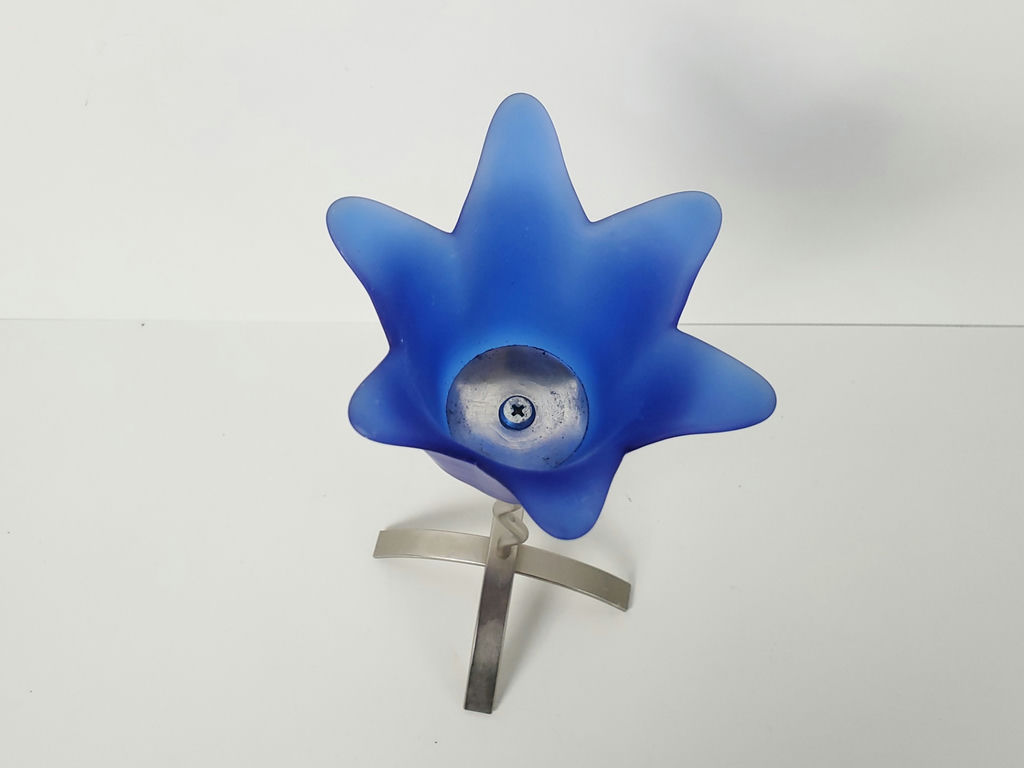 Vintage Blue Frosted Glass Tulip Candlestick with Wavy Pewter Stem - image 3 of 7