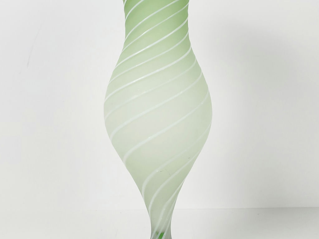 Vintage Murano Style Green Spiraling Mezza Filigrana Frosted Glass Trumpet Vase - image 4 of 9