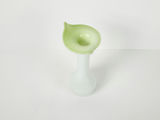 Vintage White Opaque Glass Floriform Trumpet Bud Vase Lime Green Rim - thumbnail 2 of 7