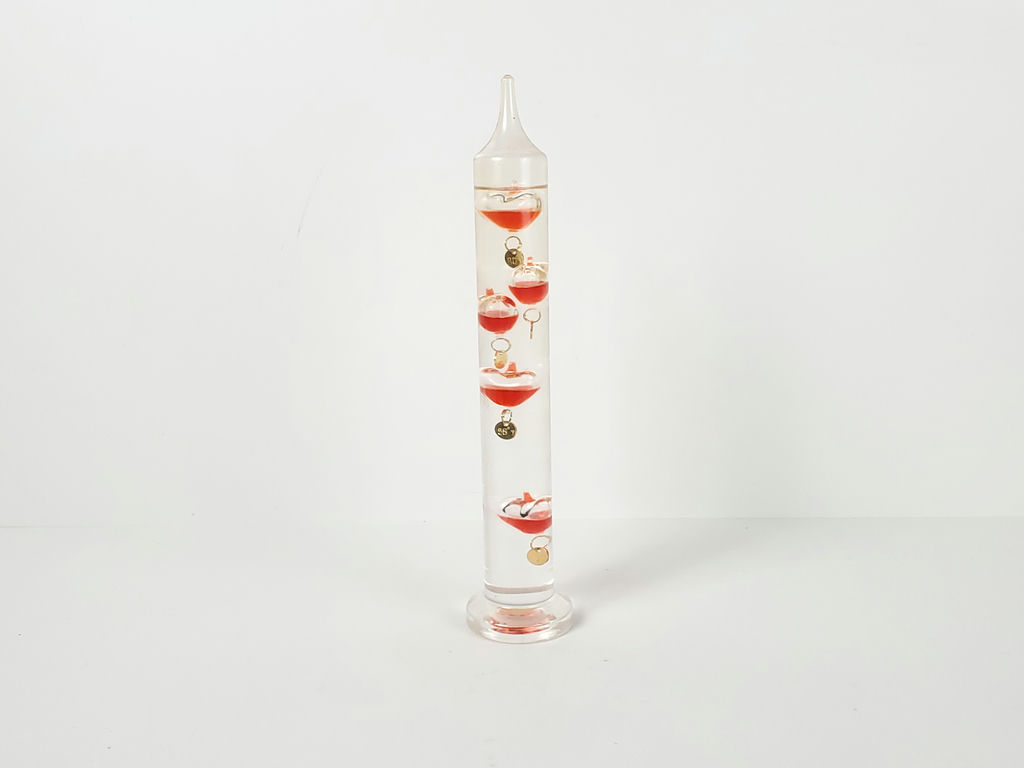 Vintage Glass Galileo Kiss Thermometer 5 Red Floating Hearts Weather Station - image 1 of 7