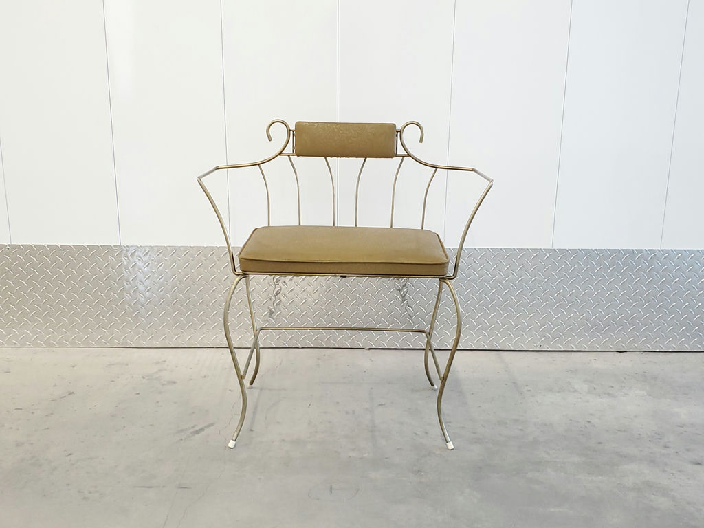 Vintage Hollywood Regency Scrolling Wrought Iron Vanity Chair - image 1 of 12