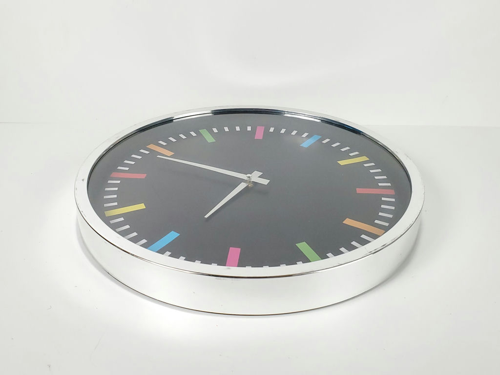 Modern Rainbow Index Polished Chrome Black Face Quartz Wall Clock - image 3 of 11