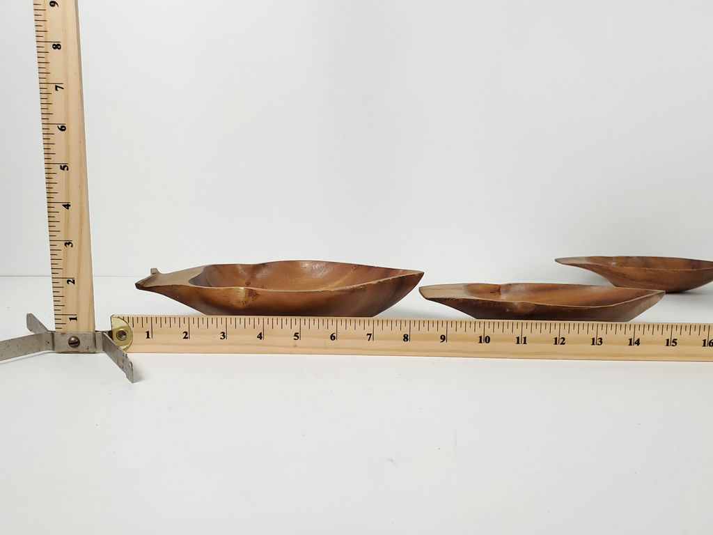 Vintage Mid-Century Monkey Pod Coconut Wood Leaf Serving Bowls - Set of 4 - image 9 of 9