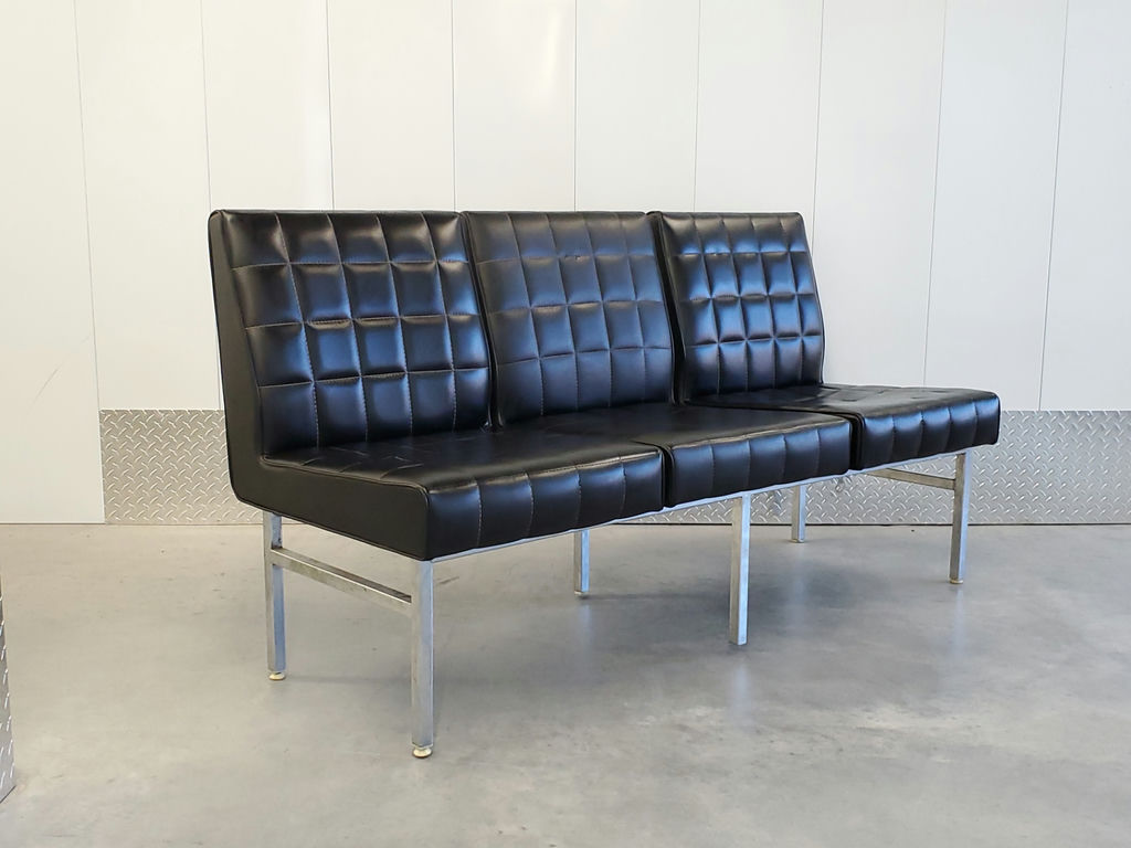 Vintage Mid-Century Modern Tufted 3-Seat Chrome Bench Sofa - image 1 of 16