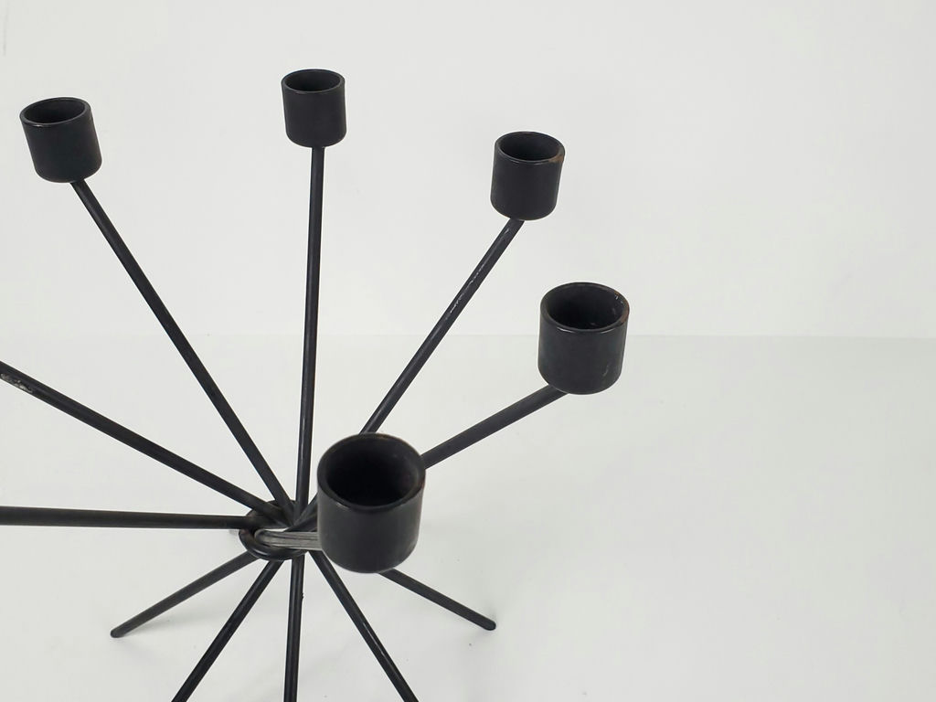 Industrial 6 Armed Black Steel Starburst Candelabra Candle Holder - image 6 of 9