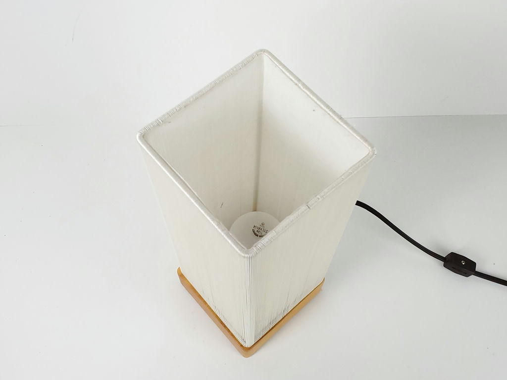 Minimalist Ribbed White Cord Cylinder Table Lamp Wood Base - image 7 of 9