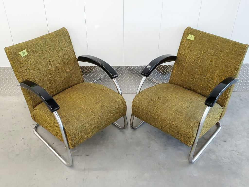 Pair of Vintage Mid-Century Bauhaus Tubular Chrome Lounge Chairs - Pair B - image 3 of 16