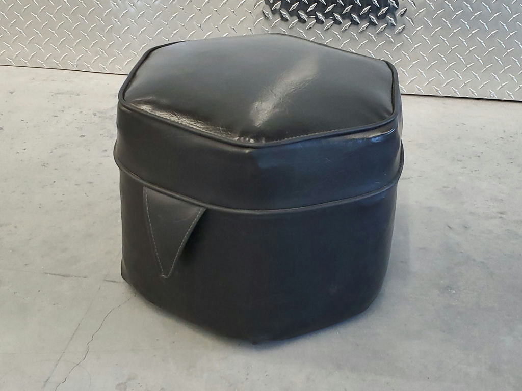 Vintage Mid-Century Hexagonal Black Vinyl Ottoman Footstool - image 3 of 9