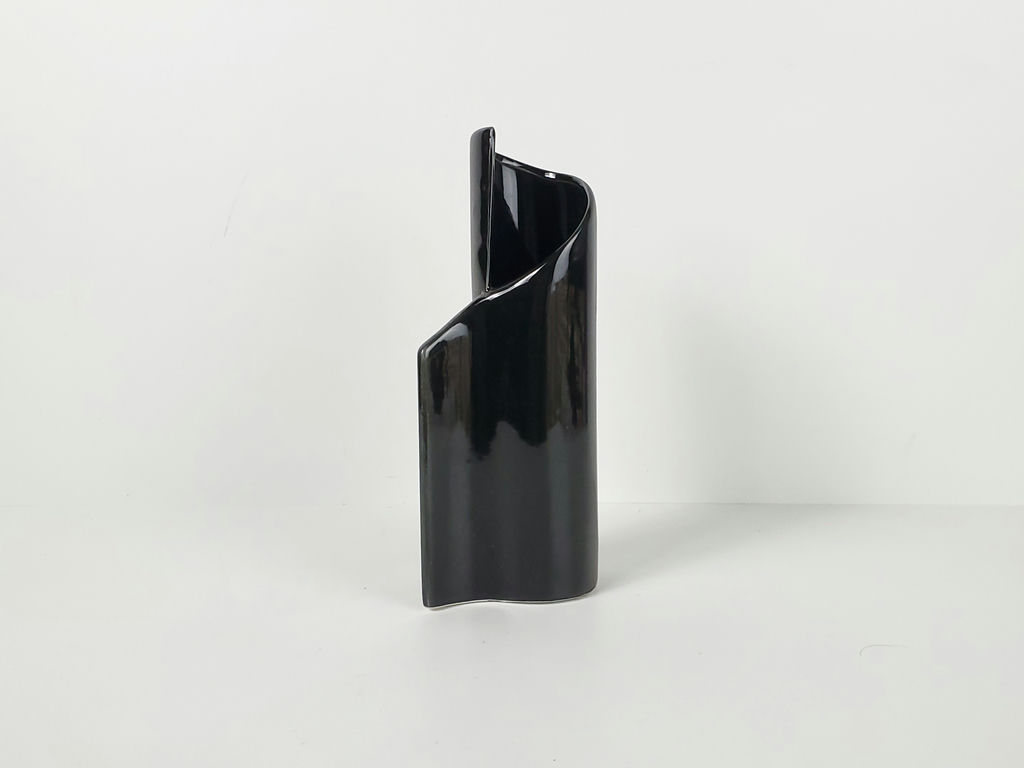 Modernist Black Ceramic Folded Wave Sculptural Ikebana Bud Vase - image 1 of 9