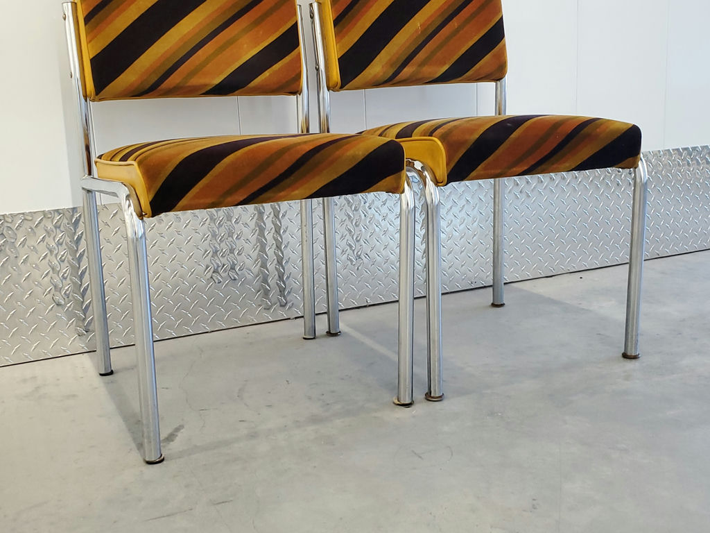 Pair of Vintage Mid-Century Striped Chrome Dining Chairs - image 6 of 10