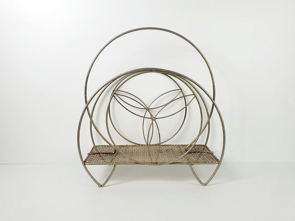 Vintage Mid-Century Modern Brass Wire Hoop Record Magazine Rack - image 3 of 10