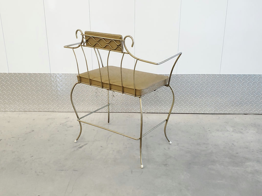 Vintage Hollywood Regency Scrolling Wrought Iron Vanity Chair - image 4 of 12