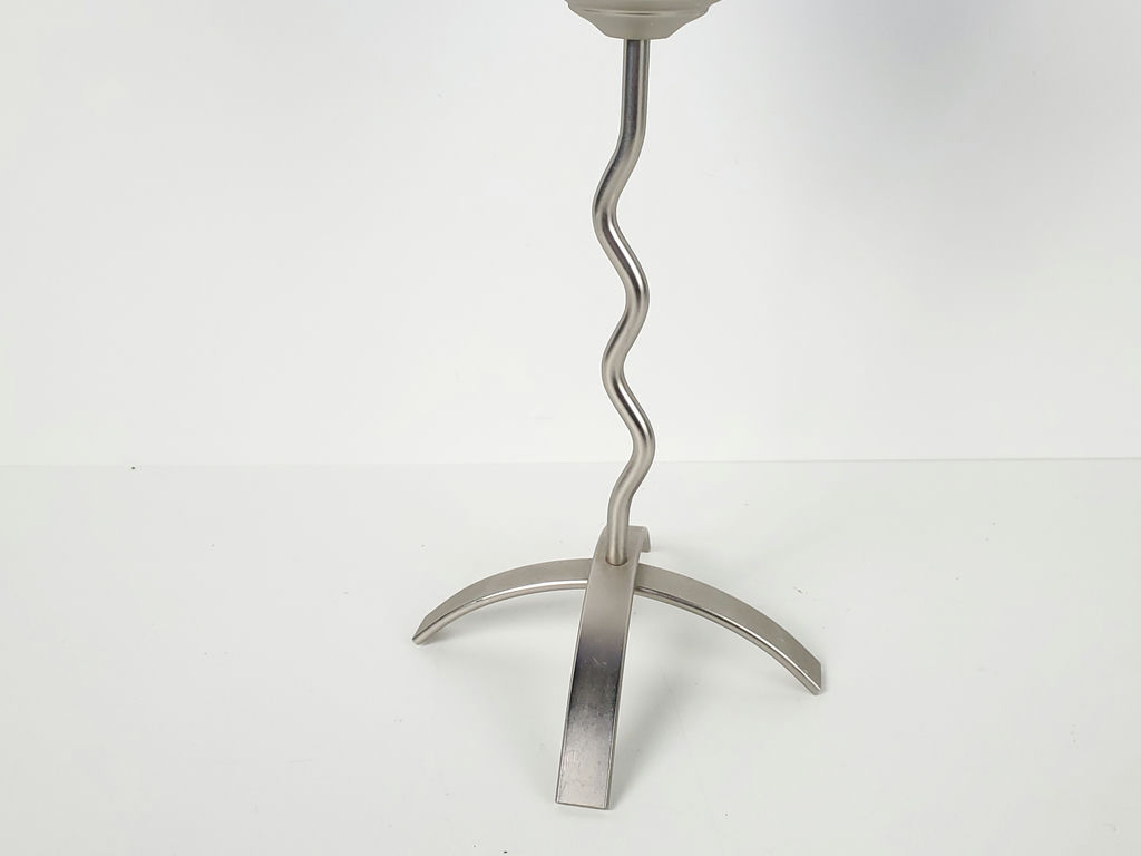 Vintage Blue Frosted Glass Tulip Candlestick with Wavy Pewter Stem - image 4 of 7