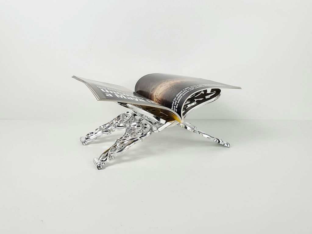Vintage Faux Chrome Plastic Folding Book Stand Ornate Display Easel - image 1 of 8