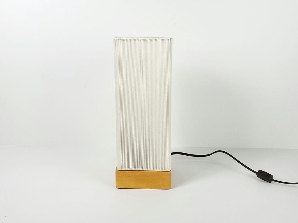 Minimalist Ribbed White Cord Cylinder Table Lamp Wood Base - image 2 of 9