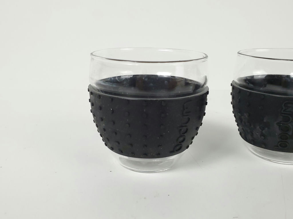 Vintage Bodum Pavina Ribbon Glass Mugs With Black Silicone Grips - Pair - image 3 of 6