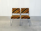Pair of Vintage Mid-Century Striped Chrome Dining Chairs - thumbnail 3 of 10