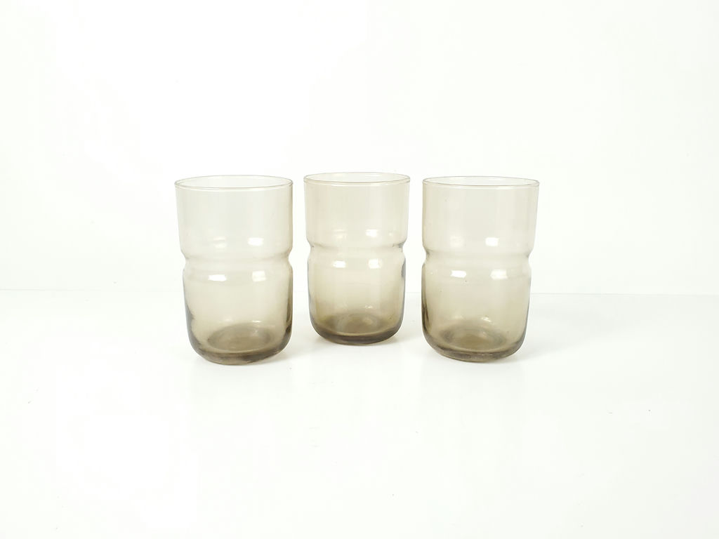 Vintage Mid-Century Smoked Brown Glass Stackable Tumblers - Set of 3 - image 1 of 7