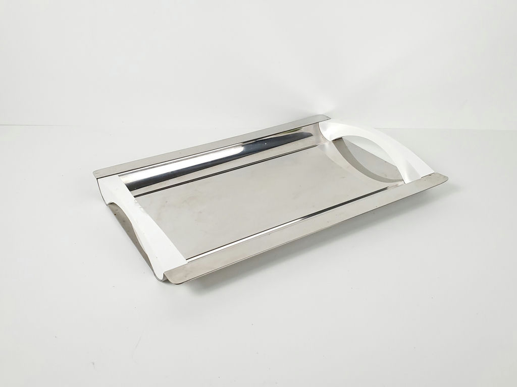 Vintage Mori Italian Stainless Steel Serving Tray with White Handles - image 2 of 10