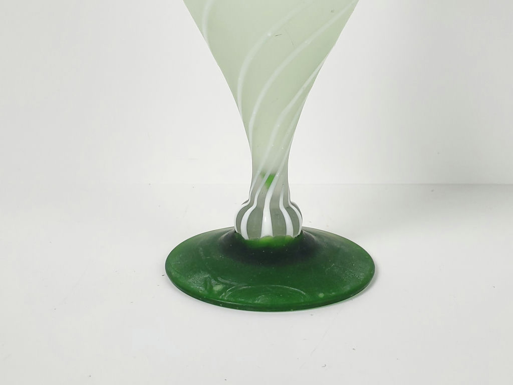 Vintage Murano Style Green Spiraling Mezza Filigrana Frosted Glass Trumpet Vase - image 5 of 9