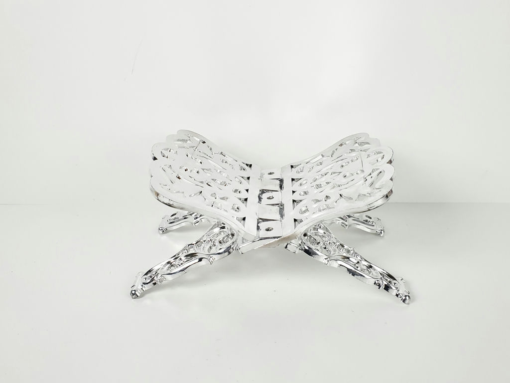 Vintage Faux Chrome Plastic Folding Book Stand Ornate Display Easel - image 3 of 8