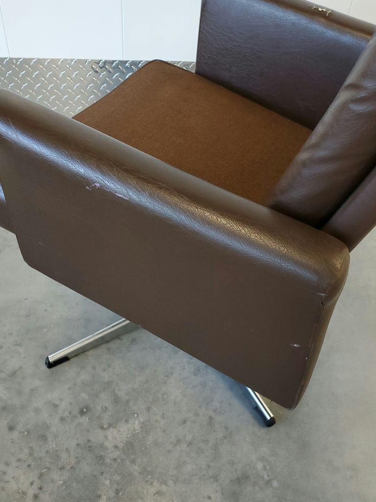Vintage Mid-Century Brown Faux Leather Swivel Armchair - image 9 of 11