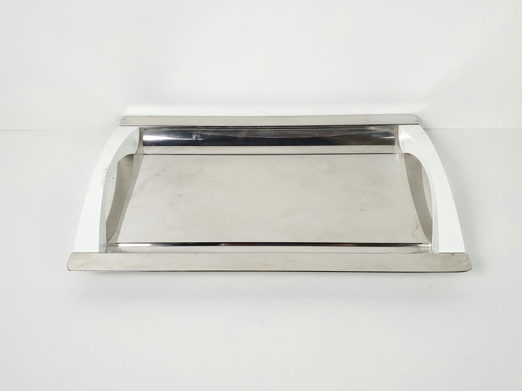 Vintage Mori Italian Stainless Steel Serving Tray with White Handles - image 3 of 10