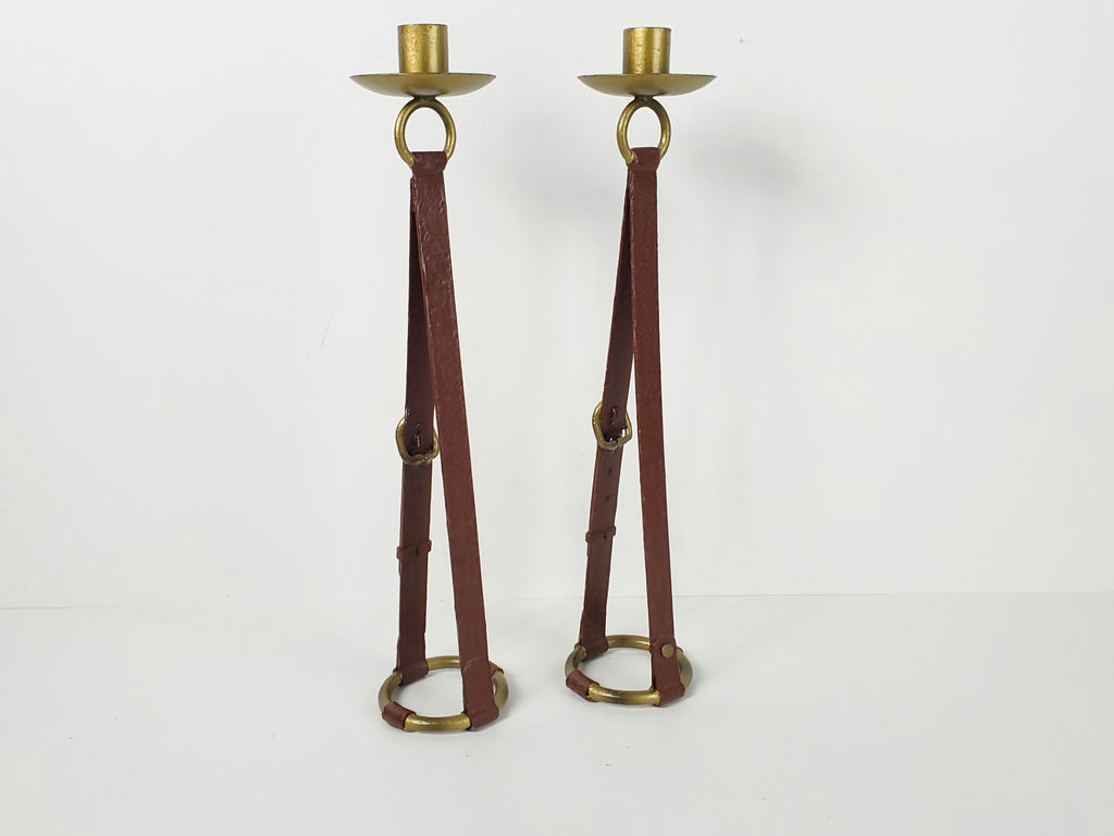 Vintage Brass Belt Buckle Candlestick Holders Equestrian Stirrup Style Pair - image 5 of 8