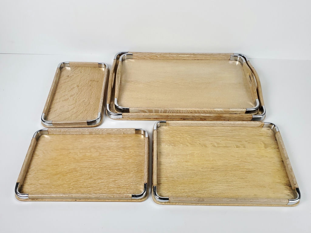 Vintage Mid-Century Wooden Nesting Serving Trays with Chrome Edges - 5 Piece Set - image 3 of 12