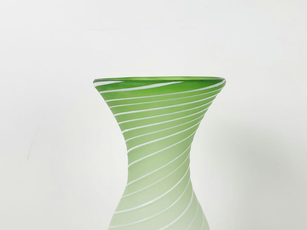 Vintage Murano Style Green Spiraling Mezza Filigrana Frosted Glass Trumpet Vase - image 3 of 9